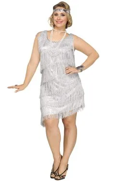 Shimmery Flapper Plus Size Costume (Silver)