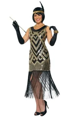 Black And Gold Flapper Adult Costume (XS/S)